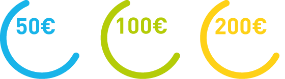 Valeurs possibles des SMART CARTES - 50€,100€ et 200€